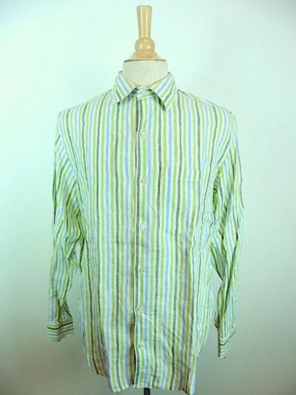 Banana Republic linen blue green long sleeve stripe shirt M